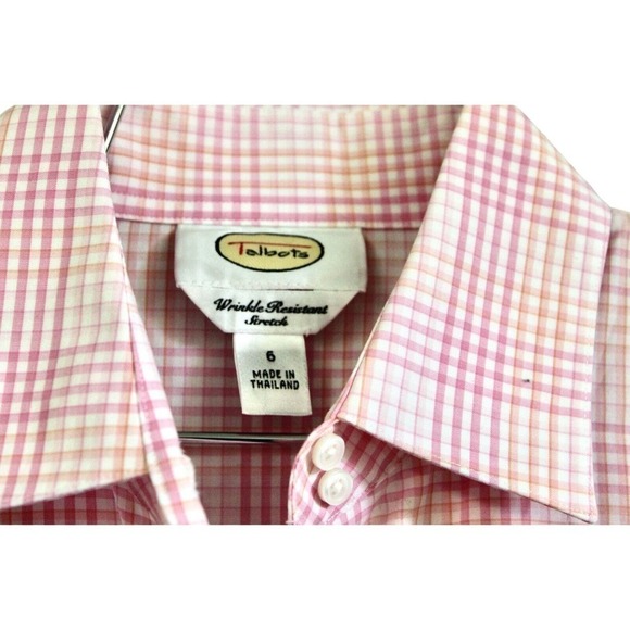 NEW Talbots Womens 6 Pink Orange Plaid LS Tailored Blouse NWT $68 Stretch - Picture 3 of 5